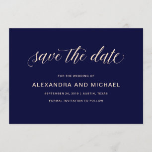 Navy Blue with Blush Typography Save the Date