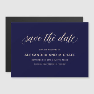 Navy Blue with Blush Typography Save the Date Magnetic Invitation