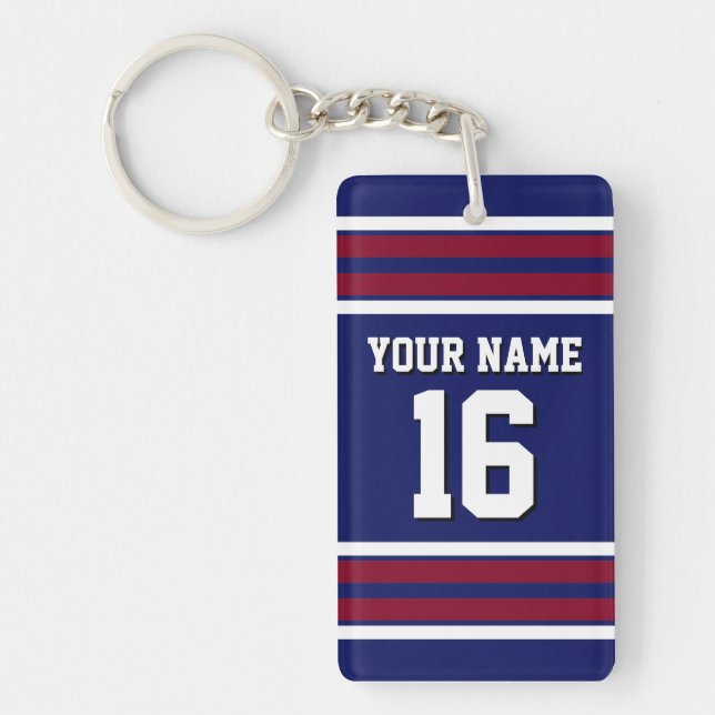 Navy Blue with Burgundy White Stripes Team Jersey Keychain (Front)