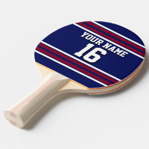 Navy Blue with Burgundy White Stripes Team Jersey Ping-Pong Paddle
