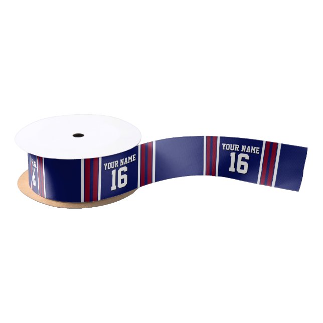 Navy Blue with Burgundy White Stripes Team Jersey Satin Ribbon (Spool)