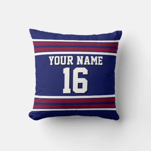 Navy Blue with Burgundy White Stripes Team Jersey Throw Pillow