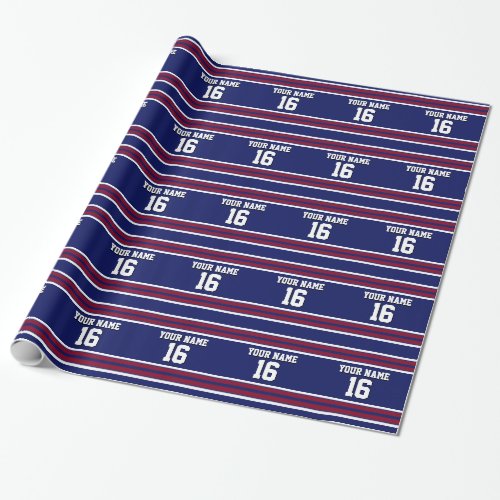 Navy Blue with Burgundy White Stripes Team Jersey Wrapping Paper