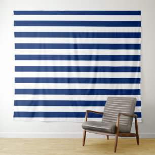 Navy Blue with Classic White Stripe Pattern Tapestry