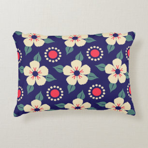 Navy Blue with Cream Flowers Accent Pillow