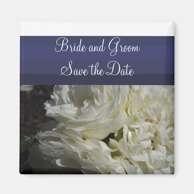 Navy Blue with Cream Roses Save the Date Magnet (Front)