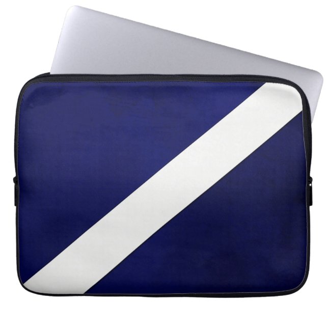 Navy blue with diagonal white stripe tablet laptop sleeve (Front)