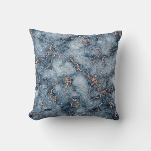 Navy Blue with Glitter Rose Gold Marble Design Throw Pillow