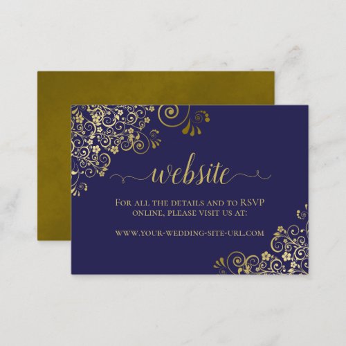 Navy Blue with Gold Floral Lace Wedding Website Enclosure Card