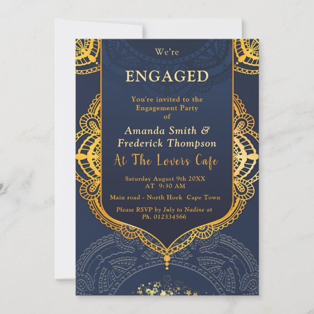 Navy Blue with Gold Mandalas Invitation (Front)