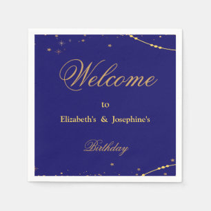Navy blue with gold stars double joint birthday Napkins