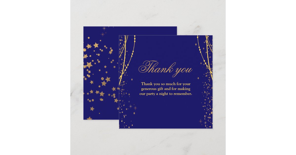 Navy blue with gold stars double joint birthday Thank You Card | Zazzle