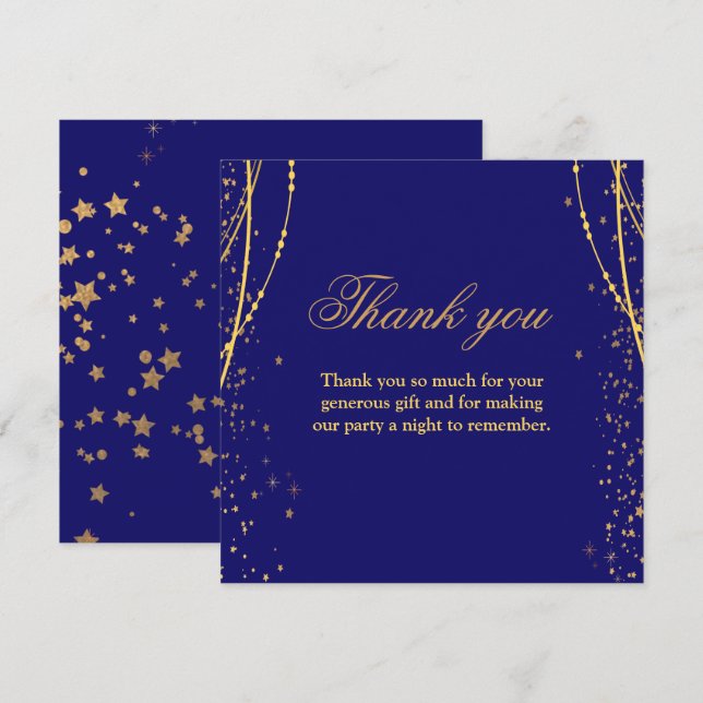  Navy blue with gold stars double joint birthday Thank You Card (Front/Back)