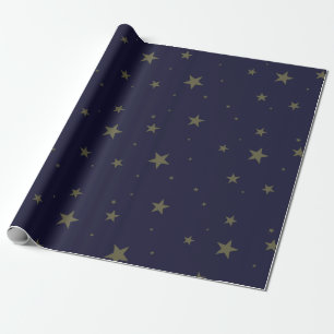 Navy Blue with gold stars Wrapping Paper