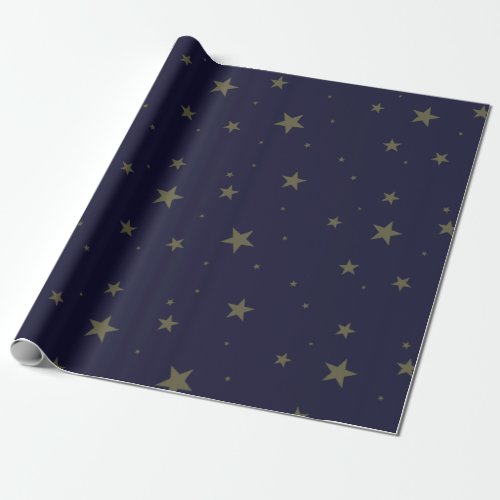 Navy Blue with gold stars Wrapping Paper