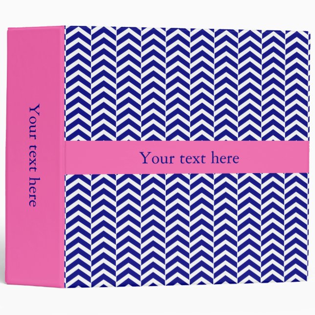 Navy Blue with Hot Pink Chevron Pattern 3 Ring Binder (Front/Spine)