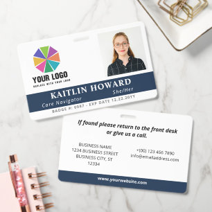 Navy Blue with Logo Photo Pronouns Employee ID Badge
