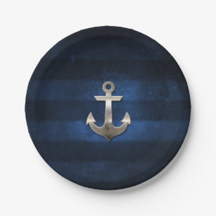 Navy Blue with Metal Anchor Paper Plates