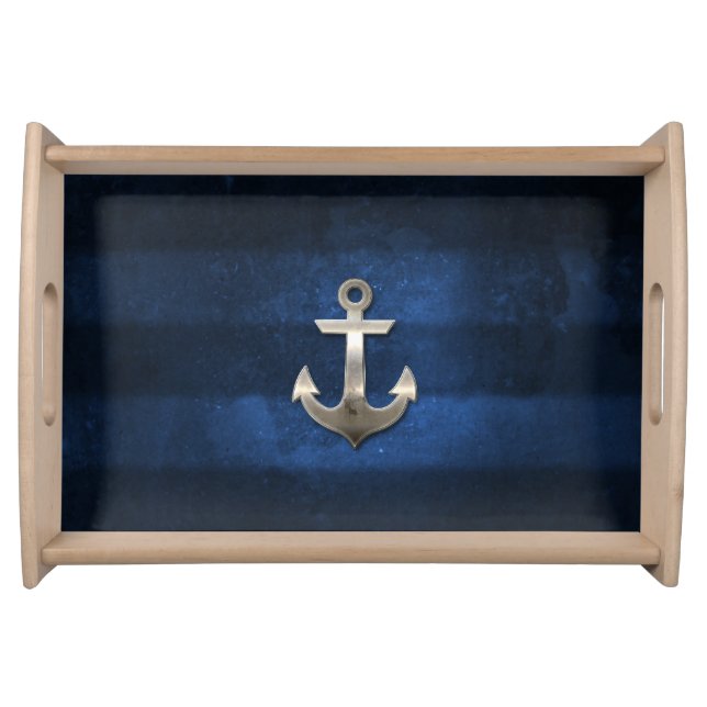Navy Blue with Metal Anchor Serving Tray (Front)