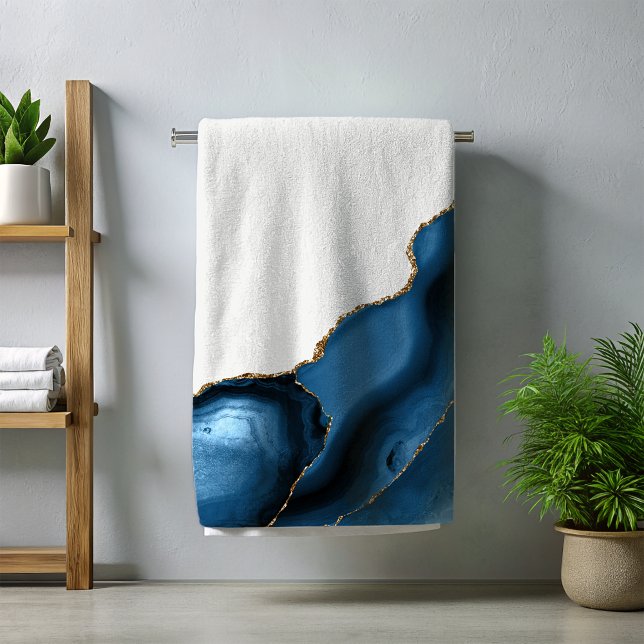  Navy Blue with Metallic Gold Agate Bath Towel Set (Creator Uploaded)