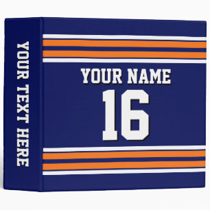 Navy Blue with Orange White Stripes Team Jersey 3 Ring Binder