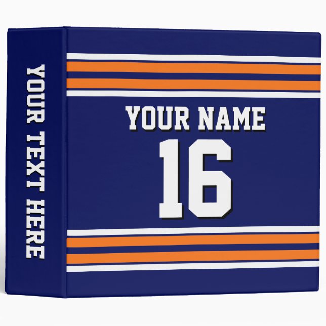 Navy Blue with Orange White Stripes Team Jersey 3 Ring Binder (Front/Spine)
