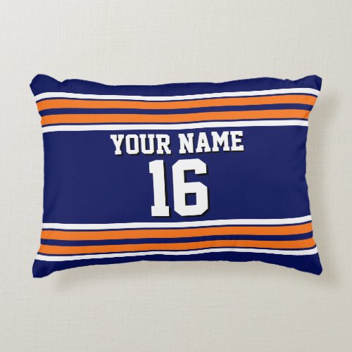 Navy Blue with Orange White Stripes Team Jersey Accent Pillow