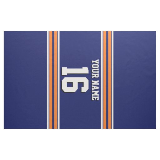 Navy Blue with Orange White Stripes Team Jersey Fabric