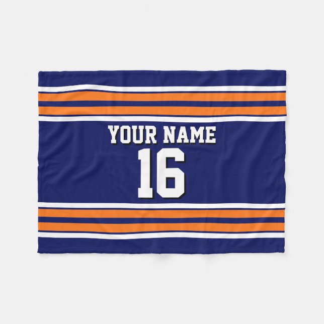 Navy Blue with Orange White Stripes Team Jersey Fleece Blanket (Front (Horizontal))