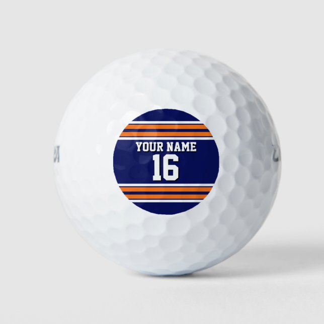 Navy Blue with Orange White Stripes Team Jersey Golf Balls (Front)