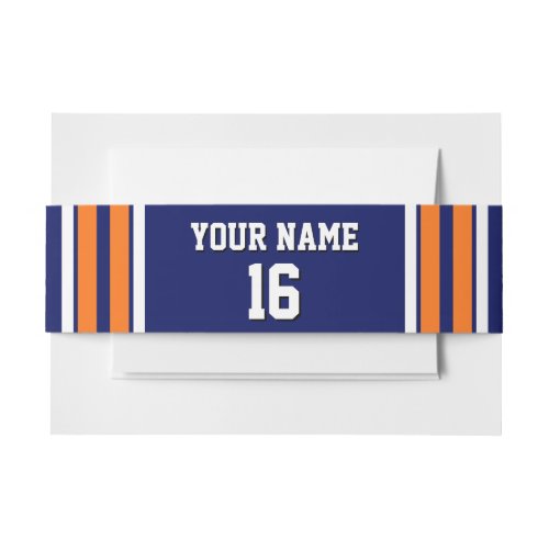 Navy Blue with Orange White Stripes Team Jersey Invitation Belly Band