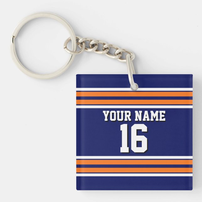 Navy Blue with Orange White Stripes Team Jersey Keychain (Front)