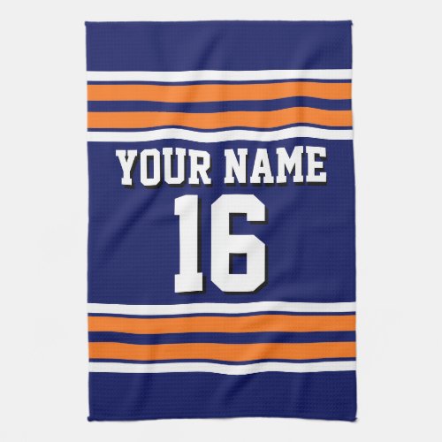 Navy Blue with Orange White Stripes Team Jersey Kitchen Towel