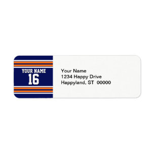 Navy Blue with Orange White Stripes Team Jersey Label