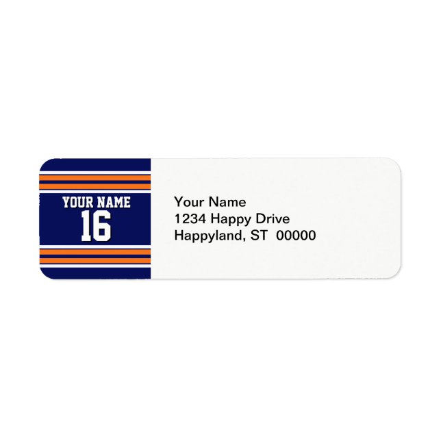 Navy Blue with Orange White Stripes Team Jersey Label (Front)