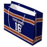 Navy Blue with Orange White Stripes Team Jersey Large Gift Bag