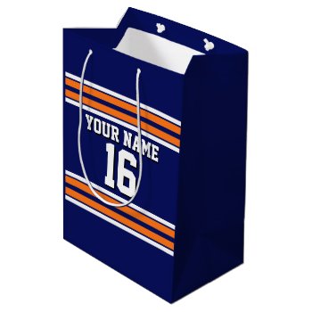 Navy Blue With Orange White Stripes Team Jersey Medium Gift Bag by FantabulousSports at Zazzle