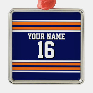 Navy Blue with Orange White Stripes Team Jersey Metal Ornament