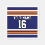 Navy Blue with Orange White Stripes Team Jersey Napkins