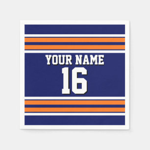 Navy Blue with Orange White Stripes Team Jersey Napkins