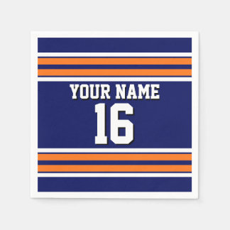 Navy Blue with Orange White Stripes Team Jersey Napkins