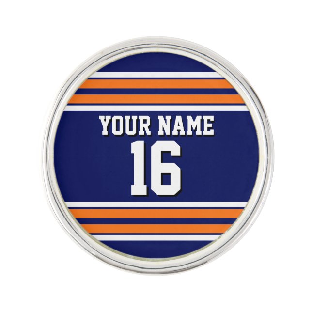 Navy Blue with Orange White Stripes Team Jersey Pin (Front)