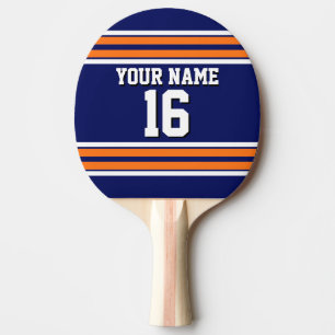 Navy Blue with Orange White Stripes Team Jersey Ping-Pong Paddle