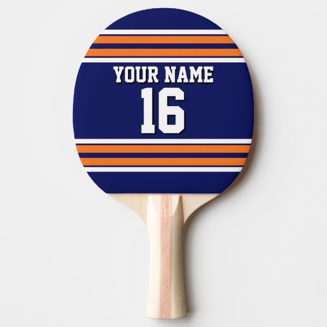 Navy Blue with Orange White Stripes Team Jersey Ping-Pong Paddle (Front)