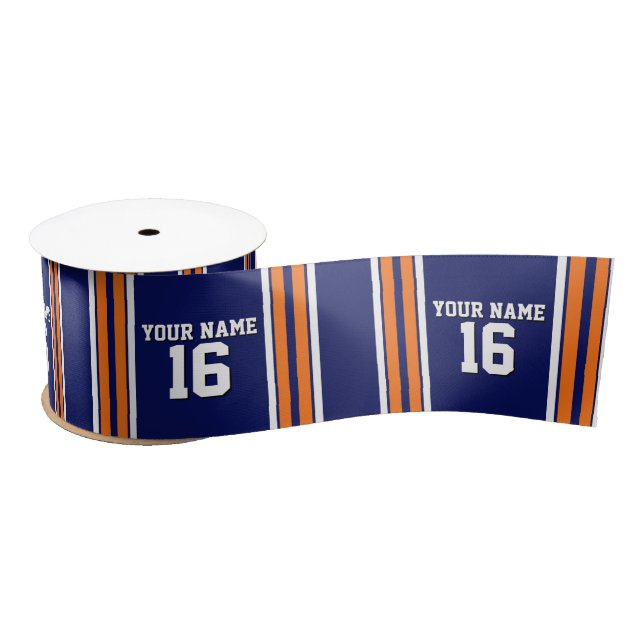 Navy Blue with Orange White Stripes Team Jersey Satin Ribbon (Spool)