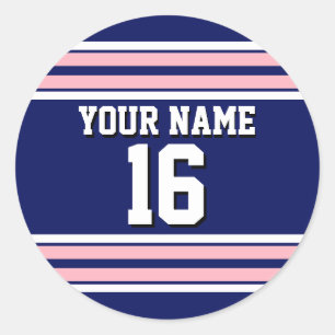 Navy Blue with Pink White Stripes Team Jersey Classic Round Sticker