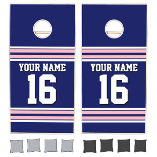 Navy Blue with Pink White Stripes Team Jersey Cornhole Set