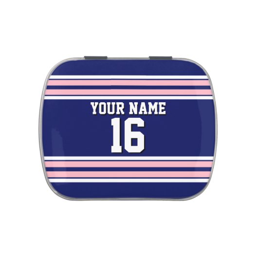 Navy Blue with Pink White Stripes Team Jersey Jelly Belly Tin (Top)