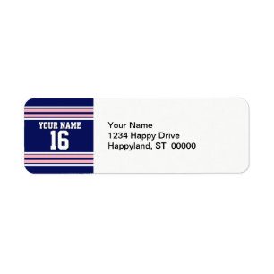 Navy Blue with Pink White Stripes Team Jersey Label