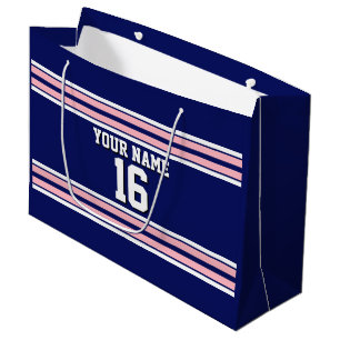 Navy Blue with Pink White Stripes Team Jersey Large Gift Bag